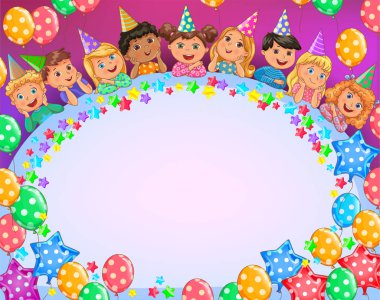 Serin Doğum günü parlak çerçeve şirin çocukları