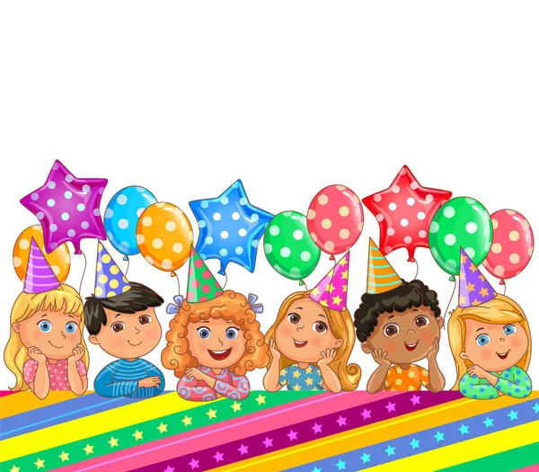 誕生日明るいバナーかわいい子供たち — ストックベクタ