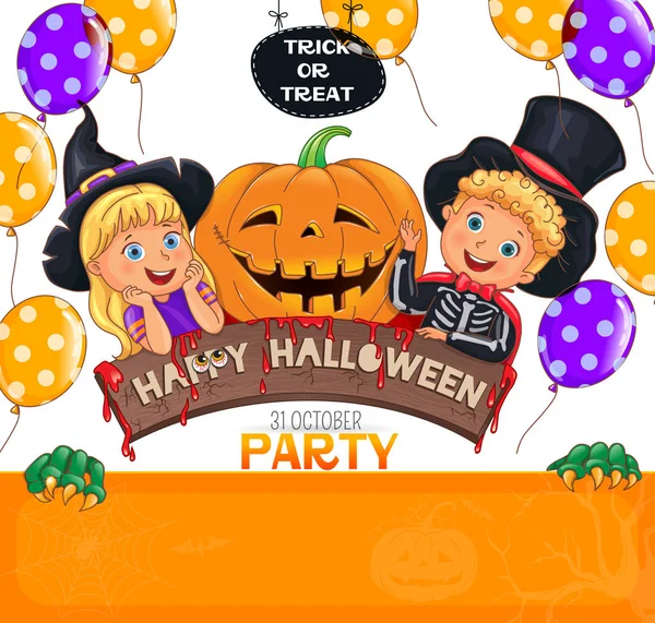 Farbe Halloween Party Design Mit Niedlichen Kindern — Stockvektor