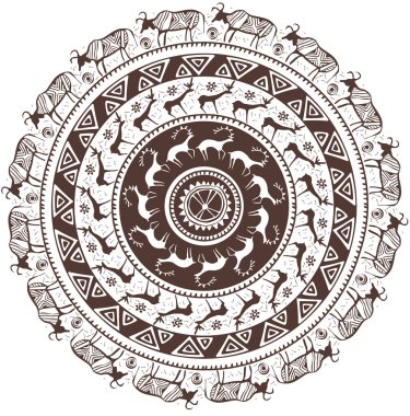Round ornamental pattern with African animal clipart