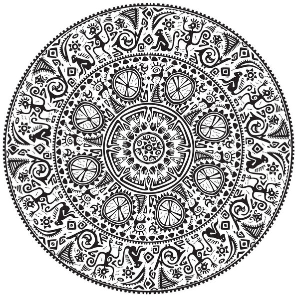 Monochrome round seamless ornament in ethnic African style
