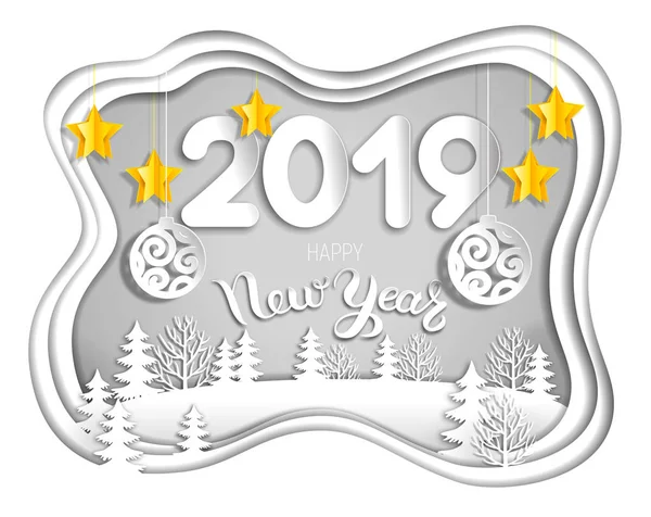 2019 Año Nuevo Tarjeta Postal Gris Capas Papel — Vector de stock