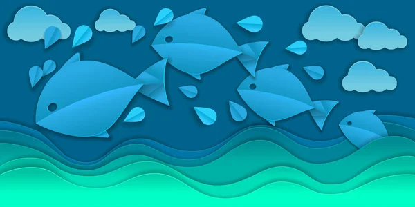 Применение Векторной Бумаги Море Рыба — стоковый вектор