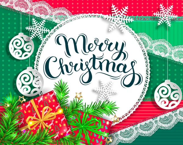 Cartão Felicitações Natal Brilhante Com Presente — Vetor de Stock