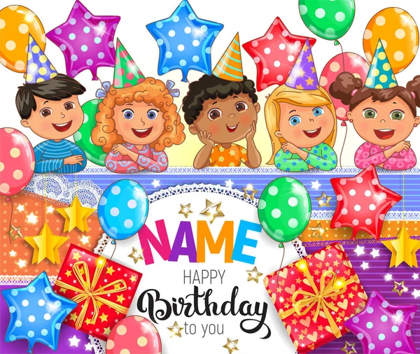 Happy Birthday Bright Banner Your Name Vector Graphics