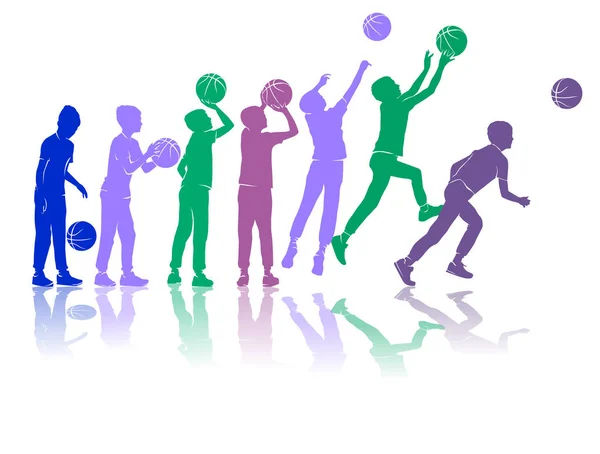 Basketball Silhouettes Dynamic Colored — Stock Vector