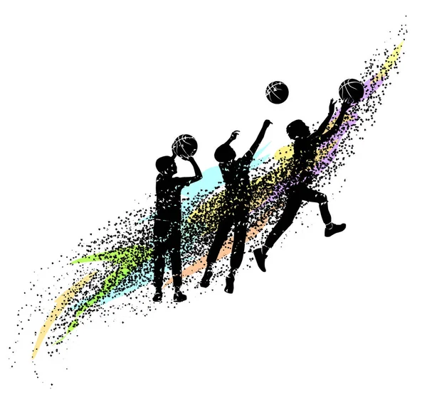 Gekleurde Basketbal Silhouetten Dynamische — Stockvector