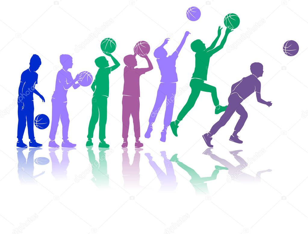 Basketball silhouettes dynamic colored