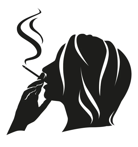 Silueta chica fuma — Vector de stock