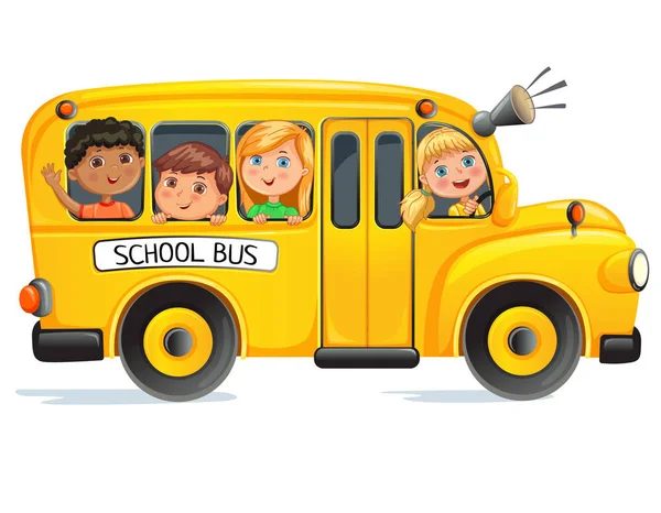 Schoolbus met kinderen — Stockvector