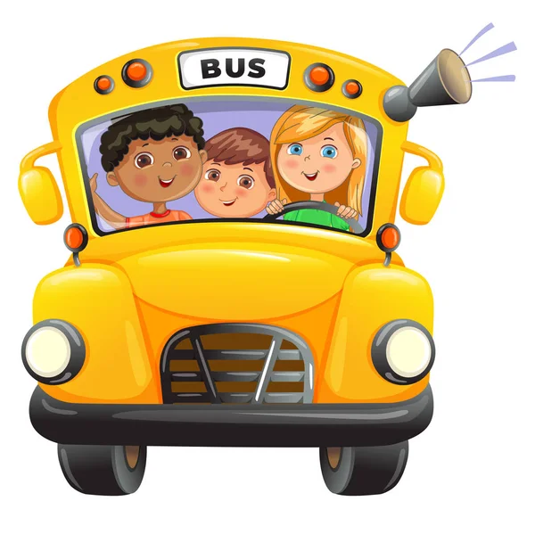 Yellow bus with kids — Stock Vector