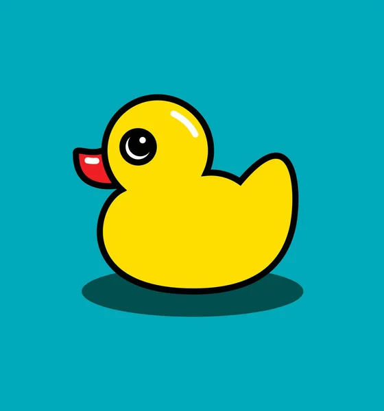 Pato de goma, juguete de baño, estilo plano, ilustración vectorial sobre fondo azul. Símbolo, icono para aplicaciones y sitios web — Archivo Imágenes Vectoriales