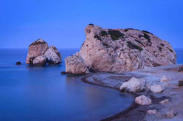 Petra Tou Romiou Aphrodité Szikla Kék Órával Naplemente Előtt Hosszú Stock Fotó