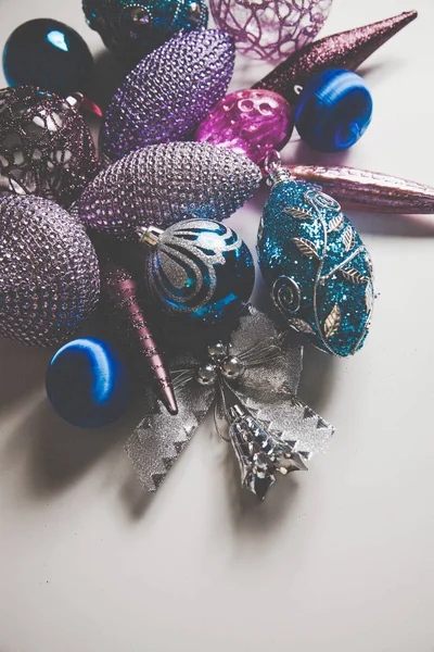 Elegante Weihnachten 2019 Dekor Nahaufnahme Blaue Und Rosa Farben — Stockfoto
