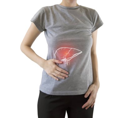 Kadının vurgulanan acı karaciğer dijital bileşik