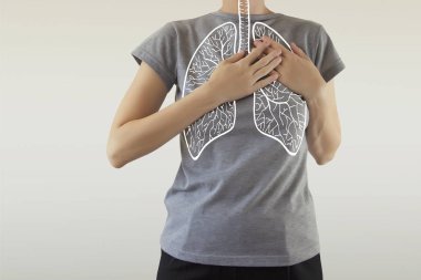 highlighted blue  healthy lungs on woman body / healthy lifestyl clipart