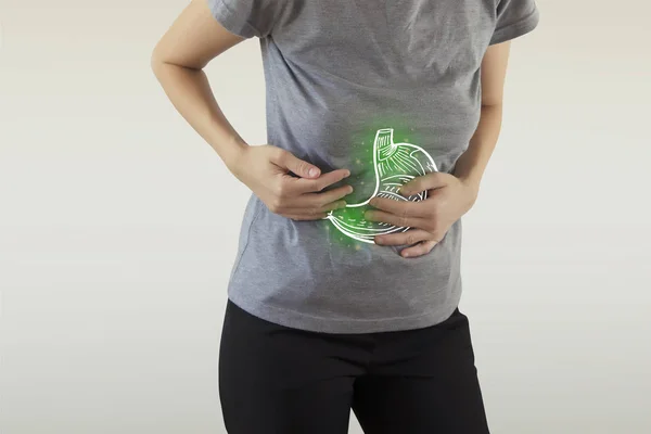 Ψηφιακός σύνθετος επισημασμένο στομάχι της γυναίκας με λοίμωξη — Φωτογραφία Αρχείου