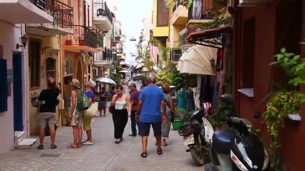 Heraklion Beton Griechenland 2019 Bunte Straßen Der Altstadt Mit Gemütlichen — Stockvideo