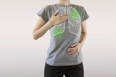 highlighted green lung infected with virus/ clipart