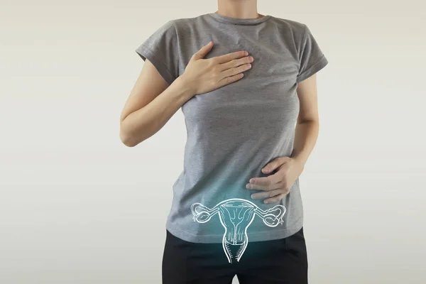 Sistema reproductor femenino humano en el cuerpo de la mujer — Foto de Stock
