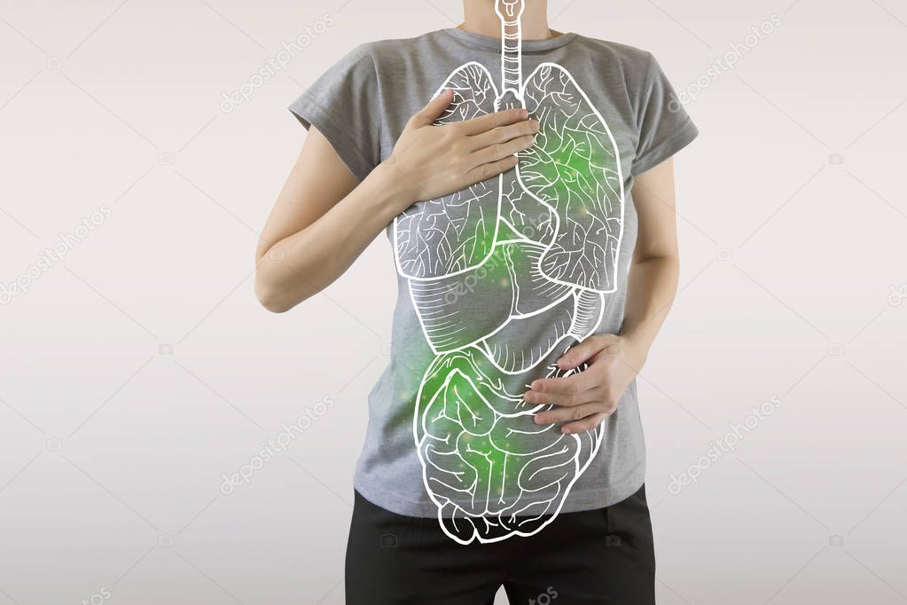 highlighted green internal organs / virus infection and medicine