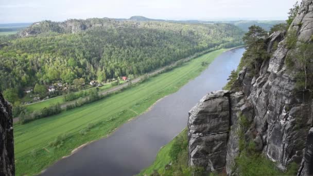 Rivier Elba Saksisch Zwitserland Top Uitzicht Buurt Van Bastei Brug — Stockvideo
