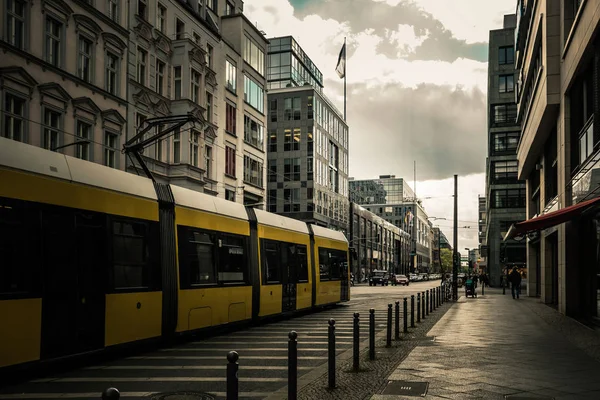 Berlin city tram, electric train on the street at Hackescher