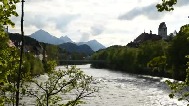 Května 2019 Fussen Německo Úžasná Turistická Alpská Vesnice Útulnými Domy — Stock video