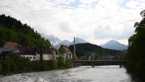 2018 Fussen Germany Amazing Touristic Alpine Village Comfortable Houses River — 비디오