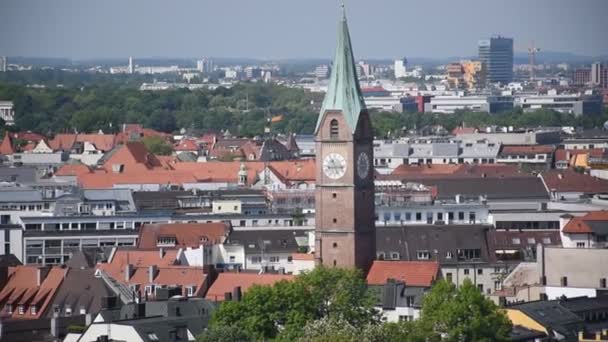 2019年5月25日 慕尼黑从圣彼得教堂塔俯瞰 Marienplatz Shopping Cultural Centre Viktualienmarkt — 图库视频影像