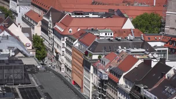 Maio 2019 Vista Superior Munique Torre Igreja São Pedro Marienplatz — Vídeo de Stock