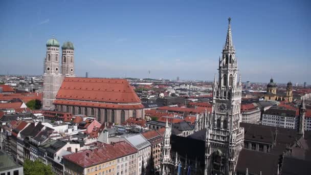 Maio 2019 Vista Superior Munique Torre Igreja São Pedro Marienplatz — Vídeo de Stock