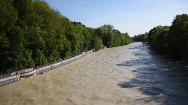 Maj 2019 München Tyskland Översvämning Isar Norr München Efter Flera — Stockvideo