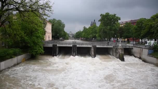 Květen 2019 Mnichov Německo Záplava Severu Ostrova Mnichov Několika Dnech — Stock video