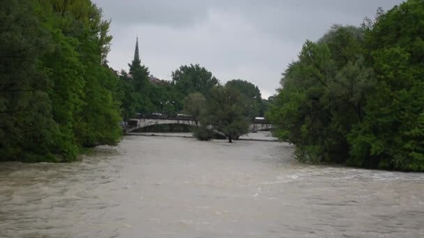 Μαΐου 2019 Μόναχο Γερμανία Πλημμύρα Στο Isar Βόρεια Του Μονάχου — Αρχείο Βίντεο