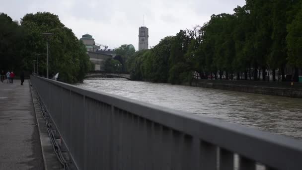 Mai 2019 München Hochwasser Der Isar Nördlich Von München Nach — Stockvideo