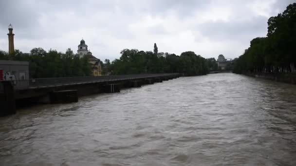 Maio 2019 Munique Alemanha Flood Isar North Munich Several Days — Vídeo de Stock