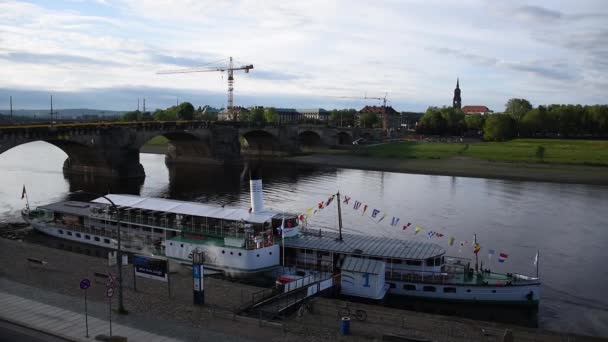 Maio 2019 Dresden Mitte Altstadt Navio Vapor Cruzeiro Motor Centro — Vídeo de Stock