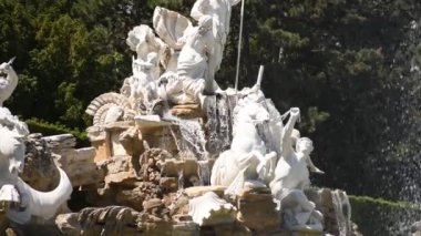 01 Haziran 2019 Viyana, Avusturya: Schonbrunn 'daki Neptün çeşmesinde muazzam atlar ve tanrılar (Schloss Schnbrunn)