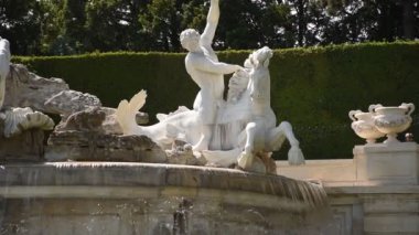 01 Haziran 2019 Viyana, Avusturya: Schonbrunn 'daki Neptün çeşmesinde muazzam atlar ve tanrılar (Schloss Schnbrunn)