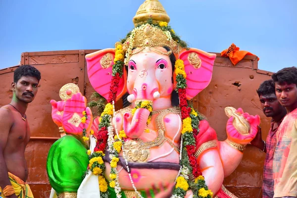 Anaipatti Tamilnadu Índia Setembro 2018 Ídolo Deus Hindu Cabeça Elefante — Fotografia de Stock