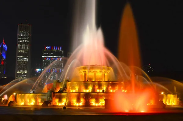 Chicago Illinois Estados Unidos Julio 2016 Buckingham Fountain Colorful Lights — Foto de Stock