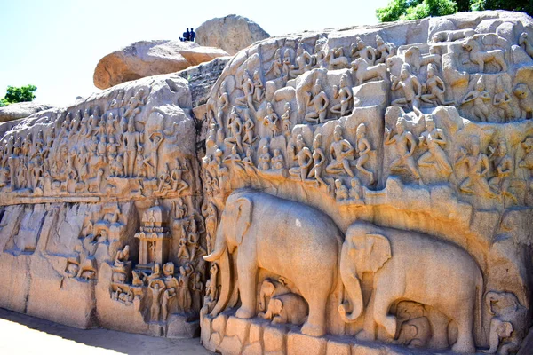 Chennai Tamilnadu Índia Setembro 2018 Escultura Rupestre Elefante Descida Ganges — Fotografia de Stock