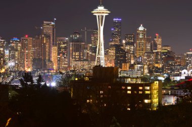 Seattle, Washington, ABD - 17 Nisan 2015: Skyline Seattle Down Town ve Space Needle