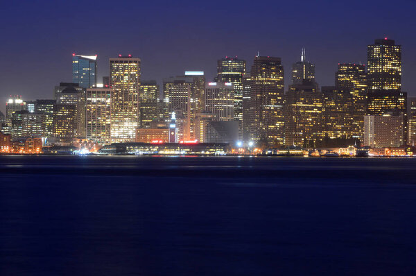 San Francisco, California, USA - August 31, 2015: View of San Francisco Skyline and Oakland Bay Bridge from Treasure Island at Night