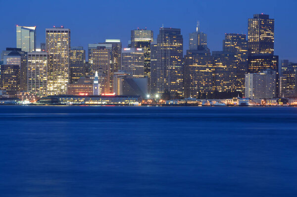 San Francisco, California, USA - August 31, 2015: View of San Francisco Skyline and Oakland Bay Bridge from Treasure Island at Night