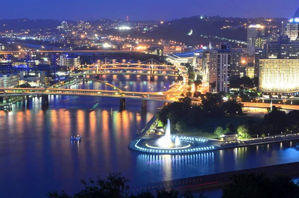 Pittsburgh Pensilvânia Eua Julho 2015 Pittsburgh Skyline Noite Monte Washington — Fotografia de Stock