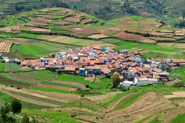 Poombarai dorp en terras landbouw in Kodaikanal — Stockfoto