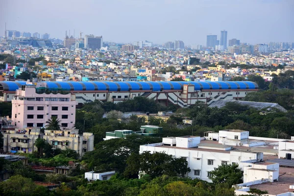 Chennai, Tamilnadu, Indien: 26 januari 2019-Chennai City skyline från Marina Lighthouse — Stockfoto