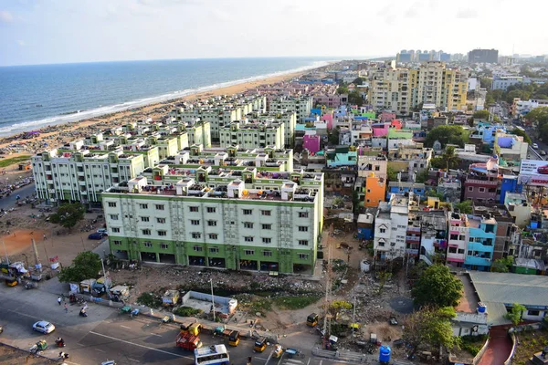 Chennai, Tamilnadu, Hindistan: 26 Ocak 2019 - Marina Deniz Feneri Manzarası — Stok fotoğraf